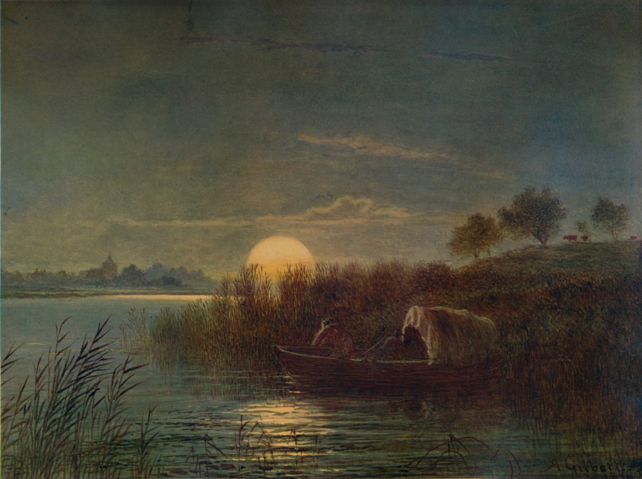 Ay Işığında Nehir Manzarası, Tekneli, 1879, 1935 by Arthur Gilbert