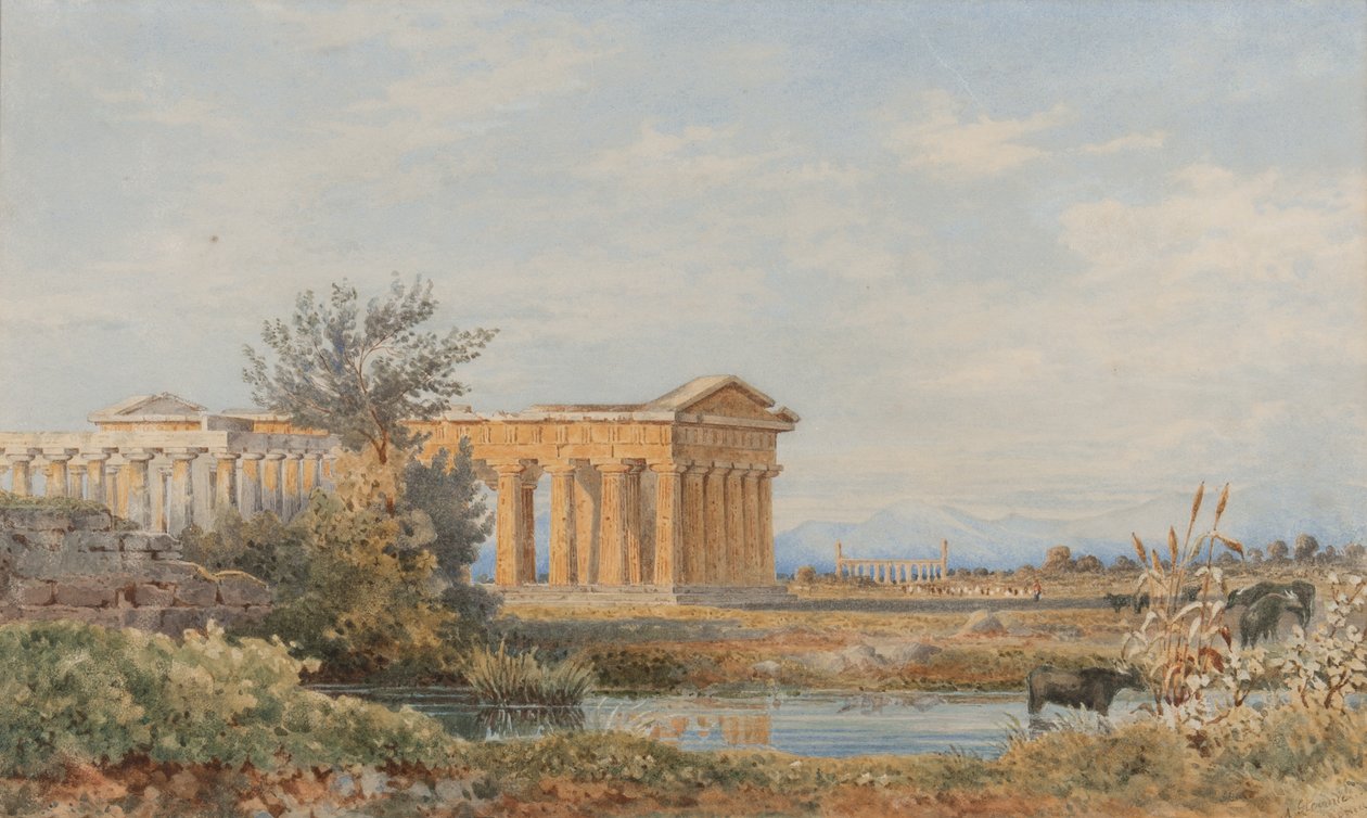 Paestum Tapınakları, 1843-44 (kağıt üzerinde wc) by Arthur Glennie