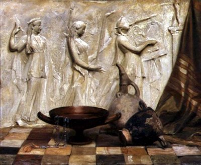 Bir Yunan frizinden bir Skyphos, bir Kylix, bir Şarap Sürahisi ve bir Mısır Kolyesi (tuval üzerine yağlı boya) by Arthur Hacker