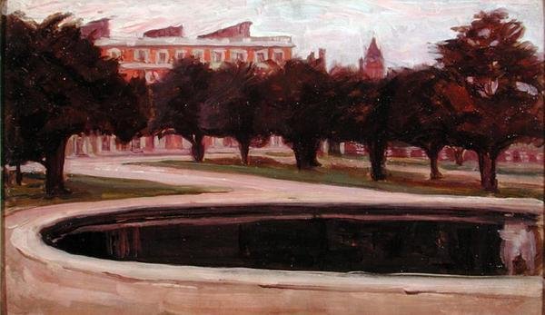 Hampton Court Sarayı (panelde yağlı boya) by Arthur Haythorne Studd