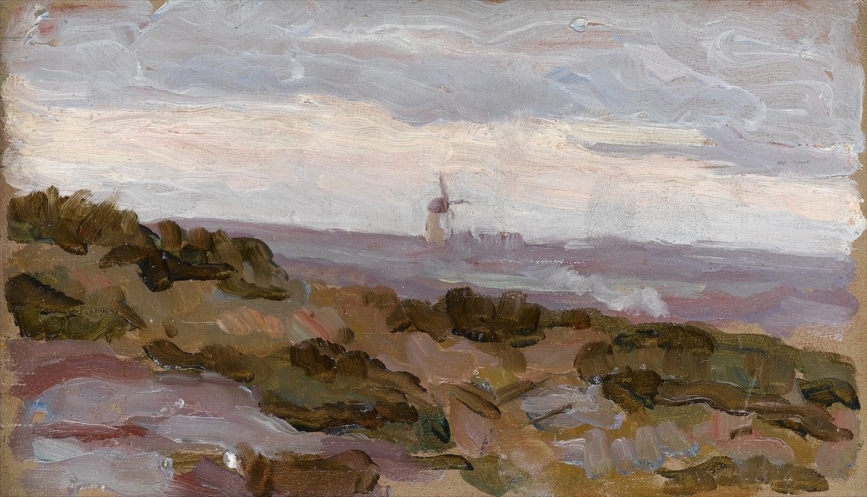 Ufukta yel değirmeni ile peyzaj çalışması, c.1900 by Arthur Haythorne Studd