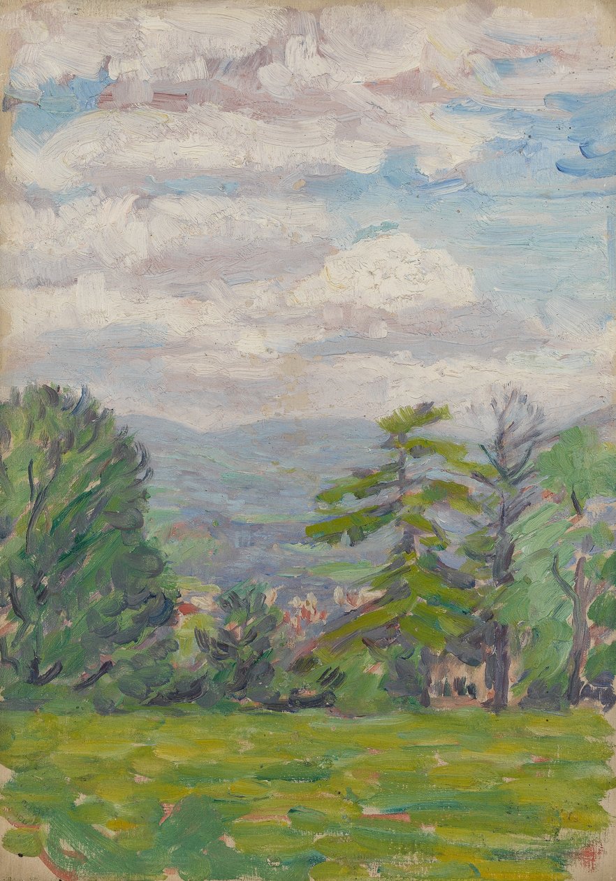 ötesinde vadi ile çayır ve ağaçtan görüntüleyin by Arthur Haythorne Studd
