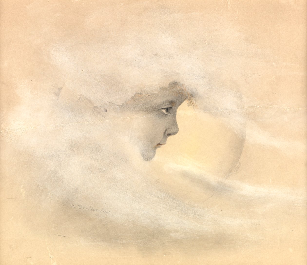 Peter Pan veya Boy in the Moon, c.1910 (kalem, tükenmez kalem ve mürekkep, kağıt üzerinde wc) by Arthur Herbert Buckland