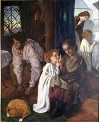 Bedtime, c.1862 (panel üzerine serilmiş tuval üzerine yağlıboya) by Arthur Hughes