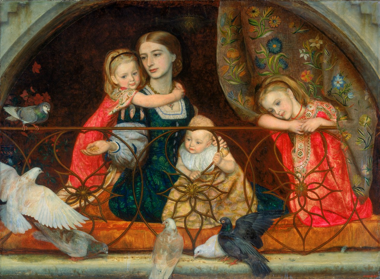 Bayan Leathart ve Üç Çocuğu, c.1863-65 by Arthur Hughes