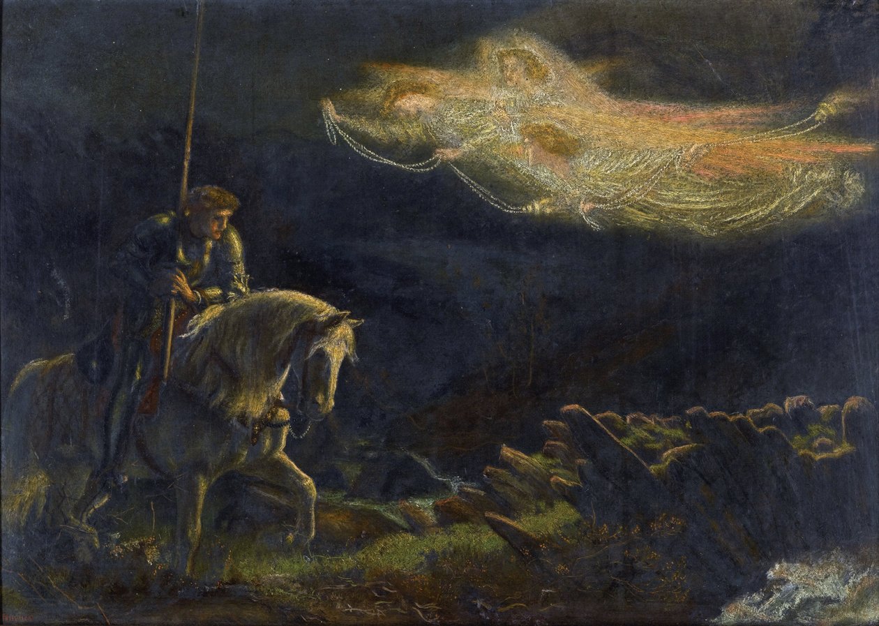 Efendim Galahad. La Quete du Saint Graal Sir Galahad. The Quest for the Holy Grail par Arthur Hughes (1832-1915) - Ahşap üzerine yağlı boya, 30,5x43 - Özel Koleksiyon by Arthur Hugues