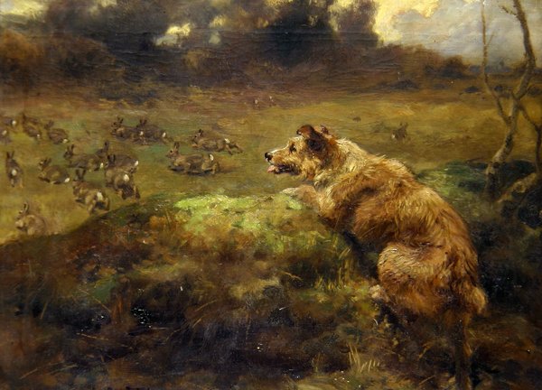 Tavşan Avcısı (tuval üzerine yağlı boya) by Arthur John Strutt