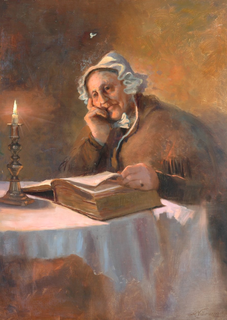 Mum Işığında İncil Okuyan Yaşlı Bir Kadının Portresi, 1896 by Arthur Netherwood