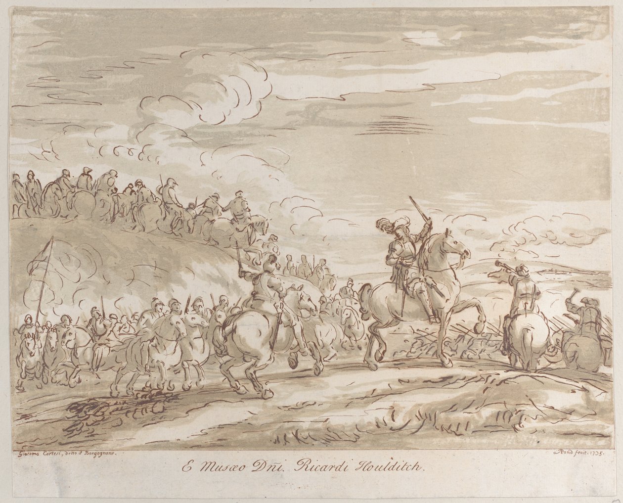 At sırtında bir kılıç kaldıran merkezi bir figürle hücuma ilerleyen süvari, 1735., 1735. by Arthur Pond