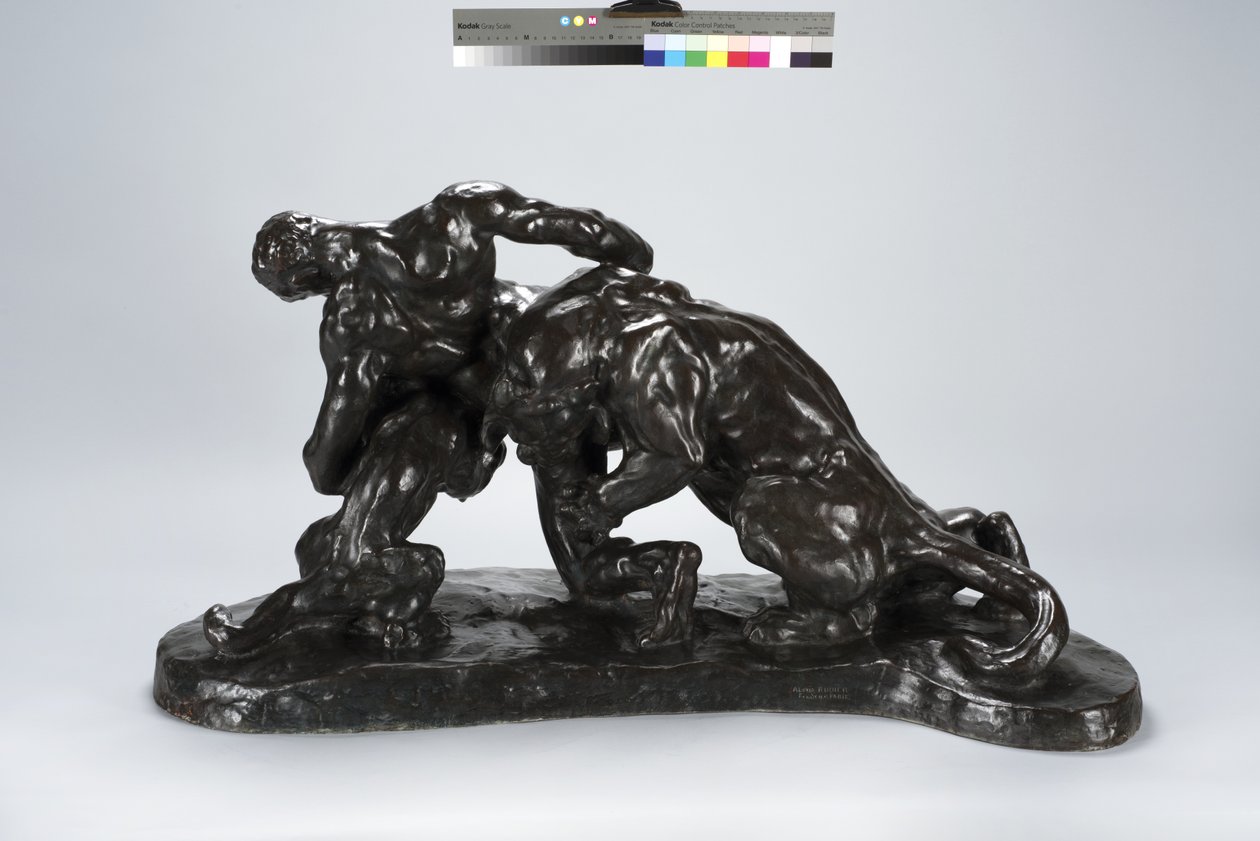 Lioness Cub ile Savaşta Kilitlenen Adam (bronz) by Arthur Putnam
