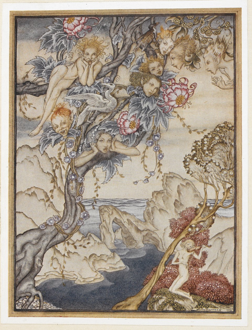 PERDE III: Sahne II, satır 144 Ada, zevk veren ve incitmeyen gürültüler, sesler ve tatlı havalarla dolu. by Arthur Rackham