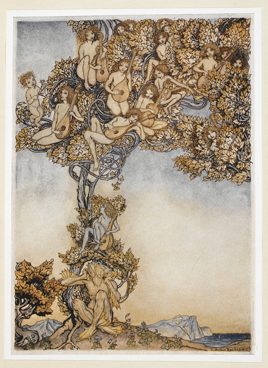 PERDE III: Sahne II, satır 146 Bazen binlerce tıngırdayan enstrüman kulaklarımda mırıldanır. by Arthur Rackham
