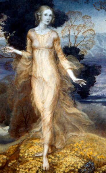 Bahçede Genç Bir Kadın, 1920 civarı (kağıt üzerine suluboya) by Arthur Rackham