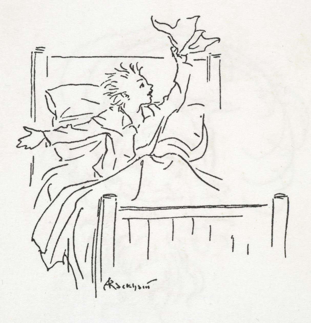 yatakta bir çocuk by Arthur Rackham
