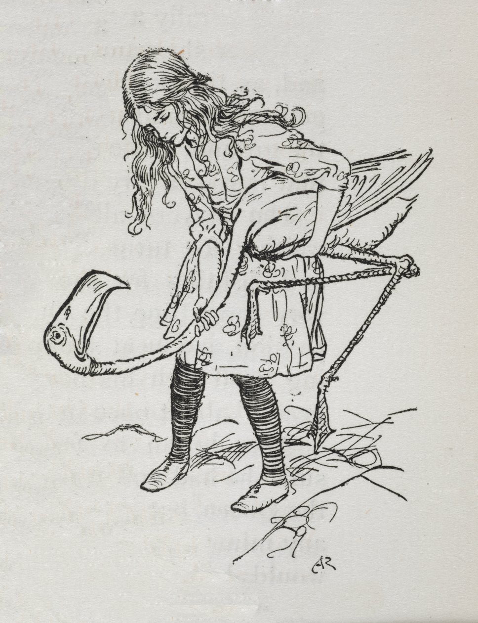 Alice bir flamingo ile kroket oynuyor by Arthur Rackham