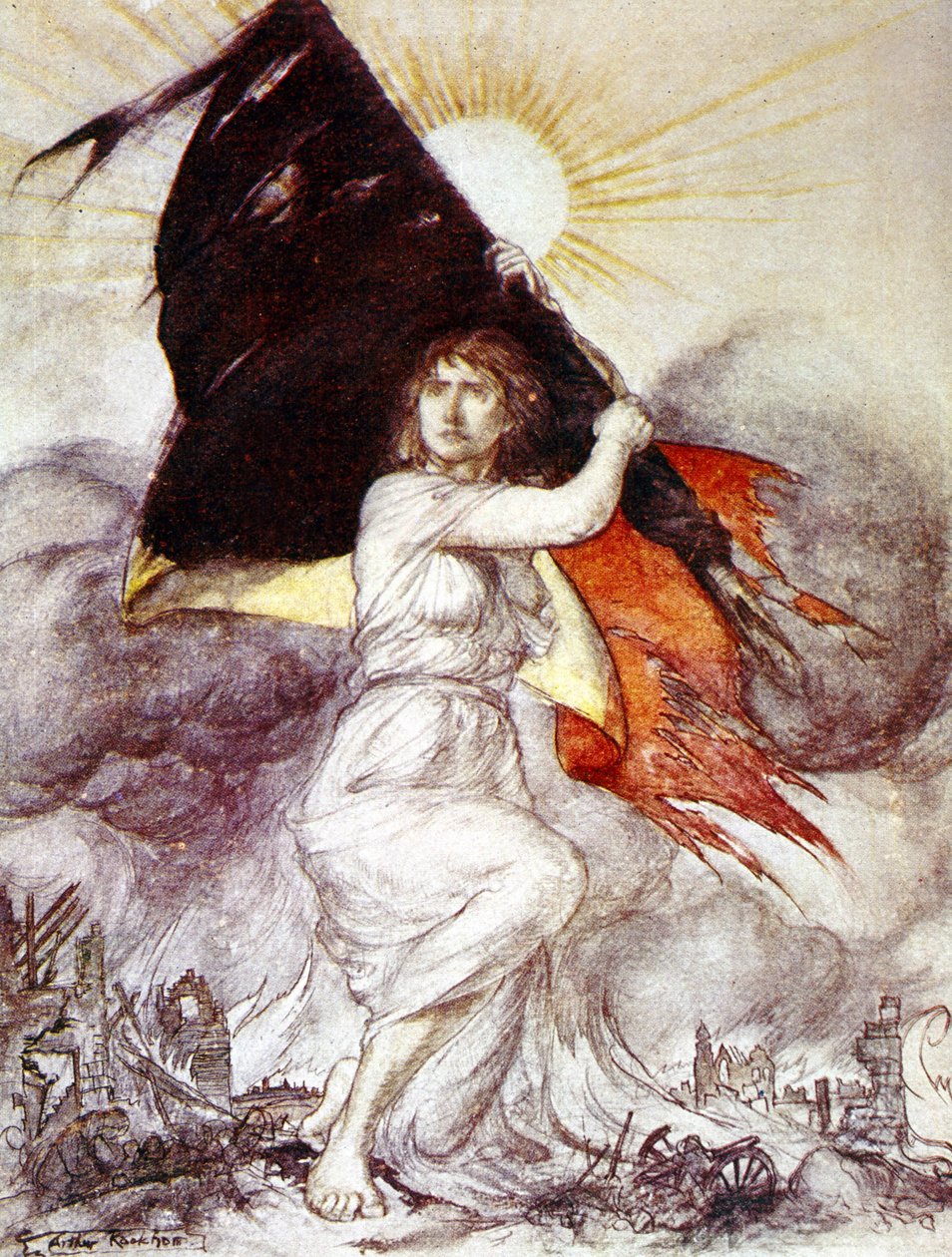 Arthur Rackham tarafından çizilen 1. Dünya Savaşı sırasında Belçika alegorisi by Arthur Rackham