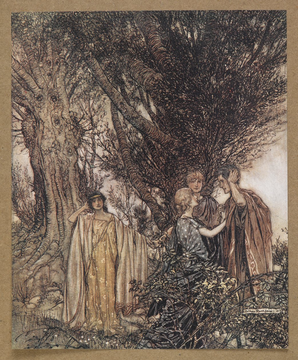 '... Uyanık olduğumuza emin misin? Bana öyle geliyor ki hala uyuyoruz, rüya görüyoruz. Bir Yaz Gecesi Rüyası'ndan bir sahne. by Arthur Rackham