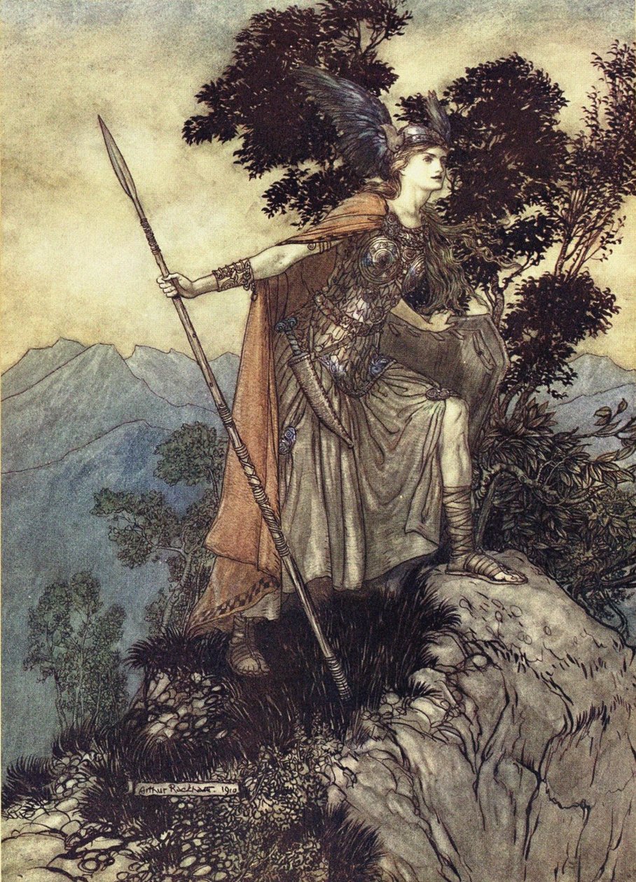 Brunhilde. Rhinegold ve Valkyrie için çizim, Richard Wagner, 1910 by Arthur Rackham