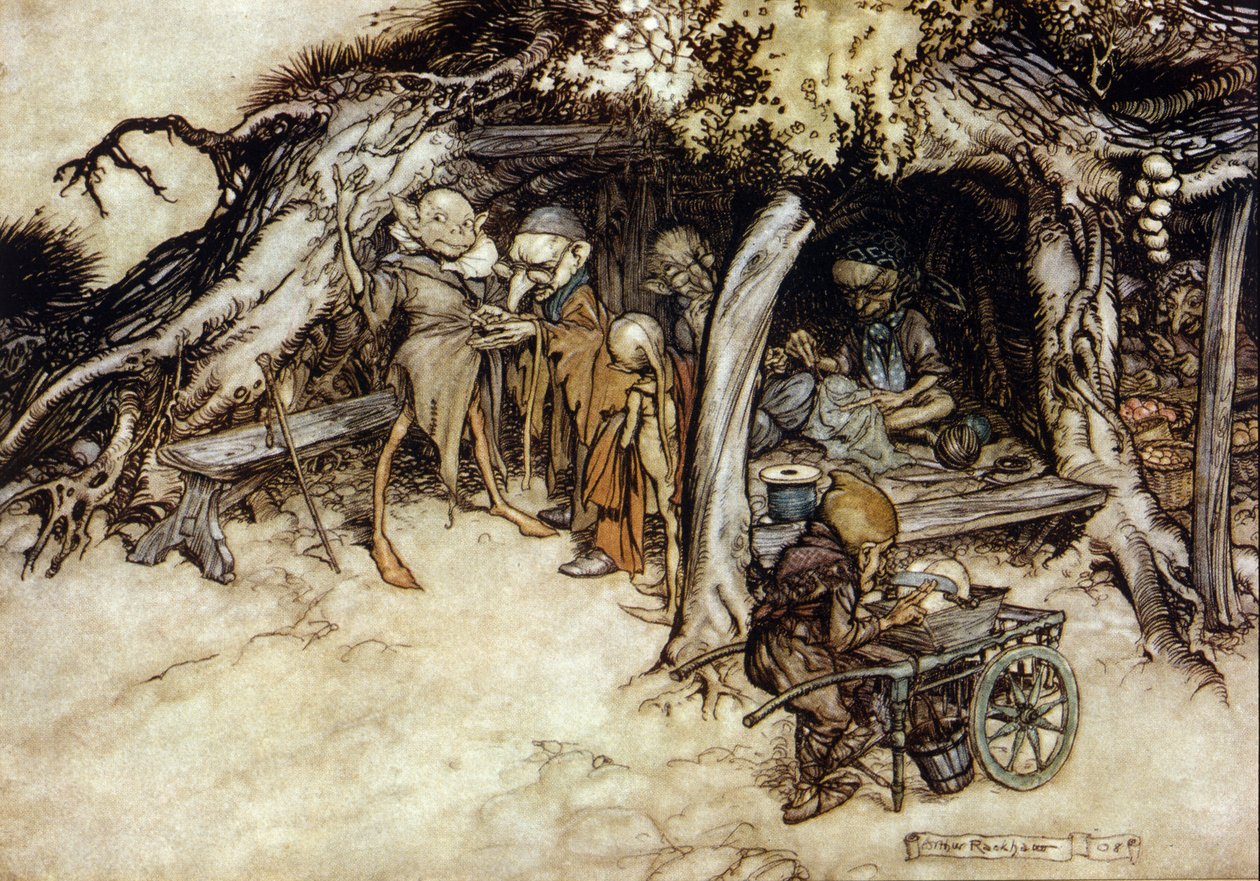 Elfler ceket yapar, William SHAKESPEARE tarafından yazılan The Dream of a Summer Night için Arthur RACKHAM (1867-1939) çizimi by Arthur Rackham