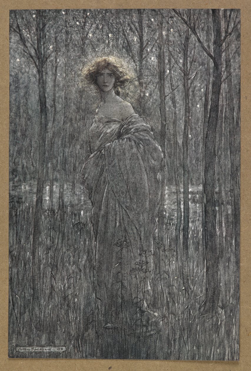 Geceleri siz ateşli oe'lardan ve ışık gözlerinden daha parlak olan Güzel Helena' 'Bir Yaz Gecesi Rüyası'ndan bir sahne. by Arthur Rackham