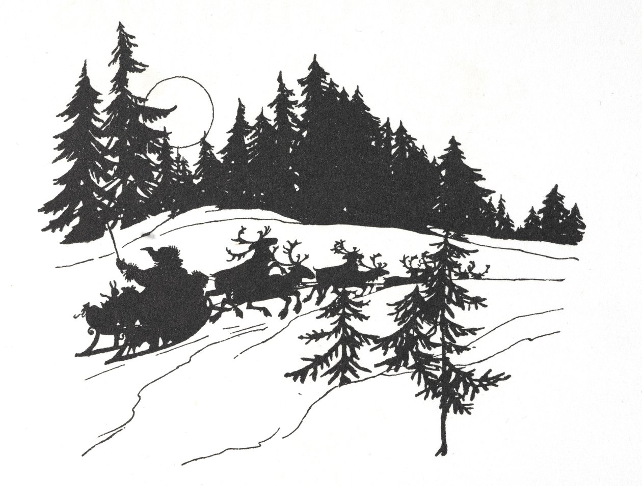 Noel Baba, kızağıyla karlı bir ormanda seyahat ediyor by Arthur Rackham