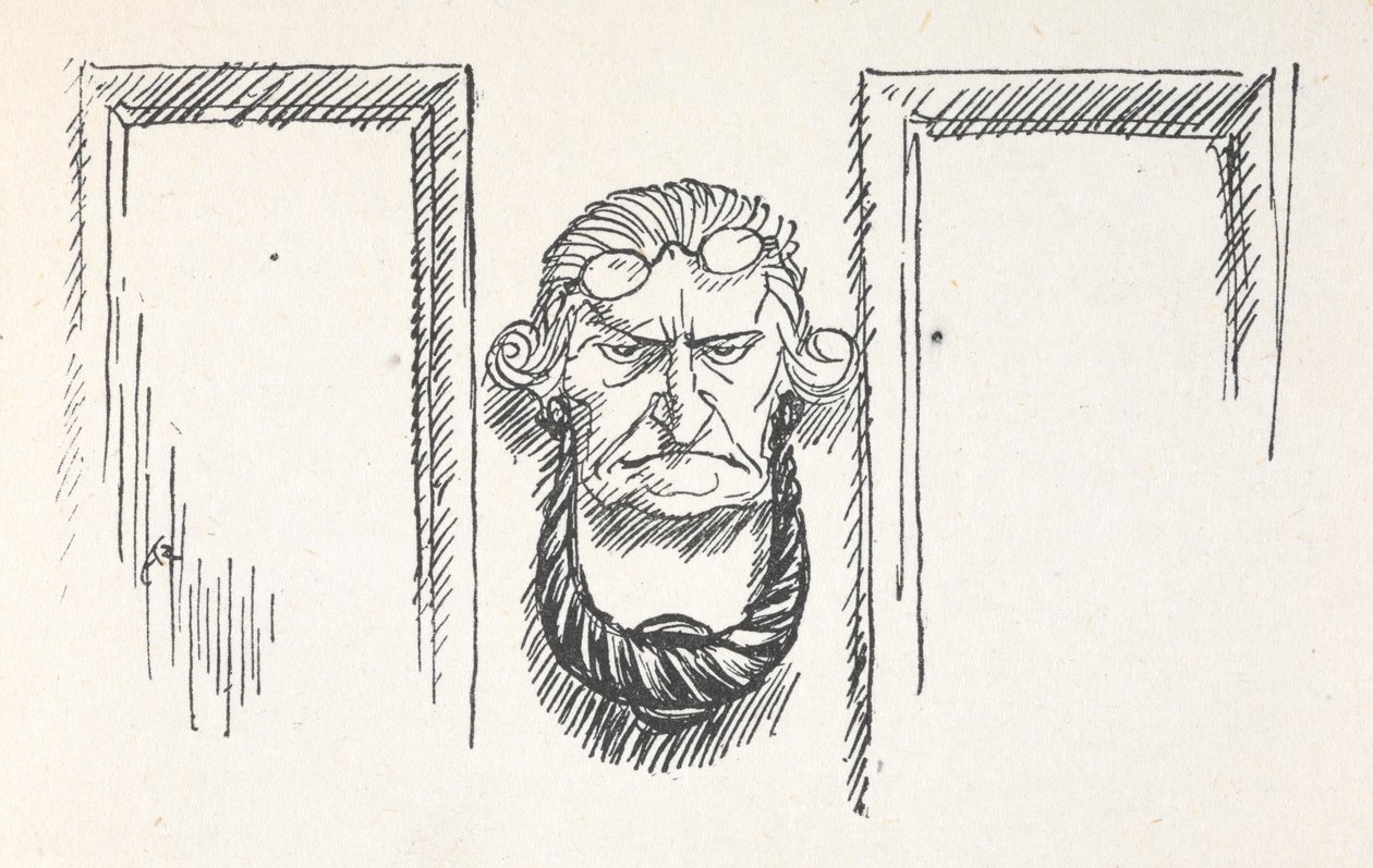 Scrooge yüzü ile ön kapı tokmağı by Arthur Rackham