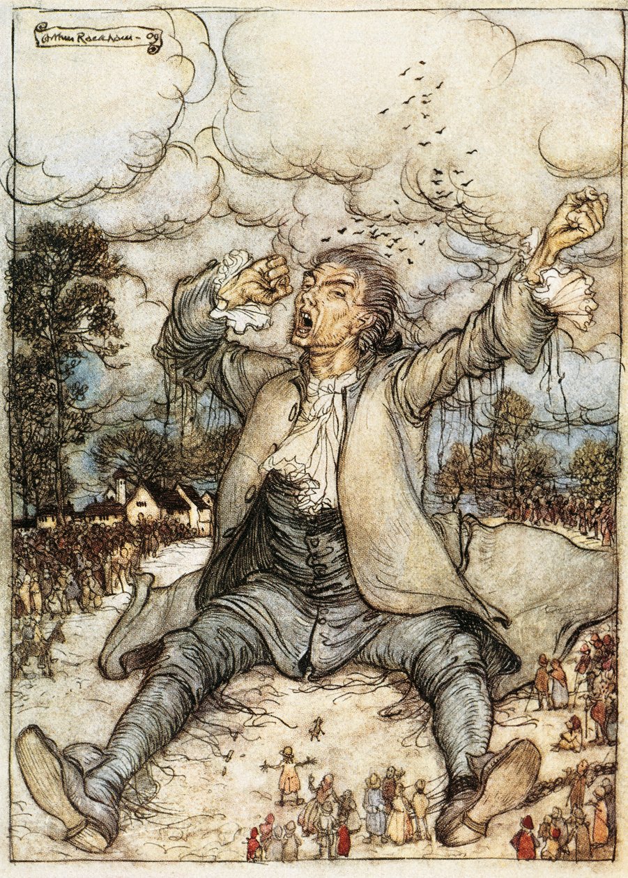 Gulliver Lilliput'ta uyanıyor, Jonathan Swift'in Gulliver'in Seyahatlerinden İllüstrasyon, Arthur Rackham by Arthur Rackham