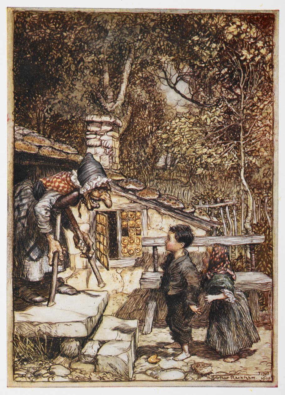 Hansel ve Gretel yaşlı kadının evinde. by Arthur Rackham
