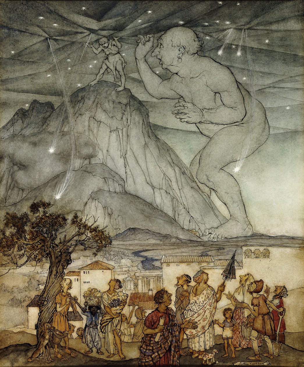 Atlas Yerine Gökyüzünü Destekleyen Herkül, 1922 by Arthur Rackham