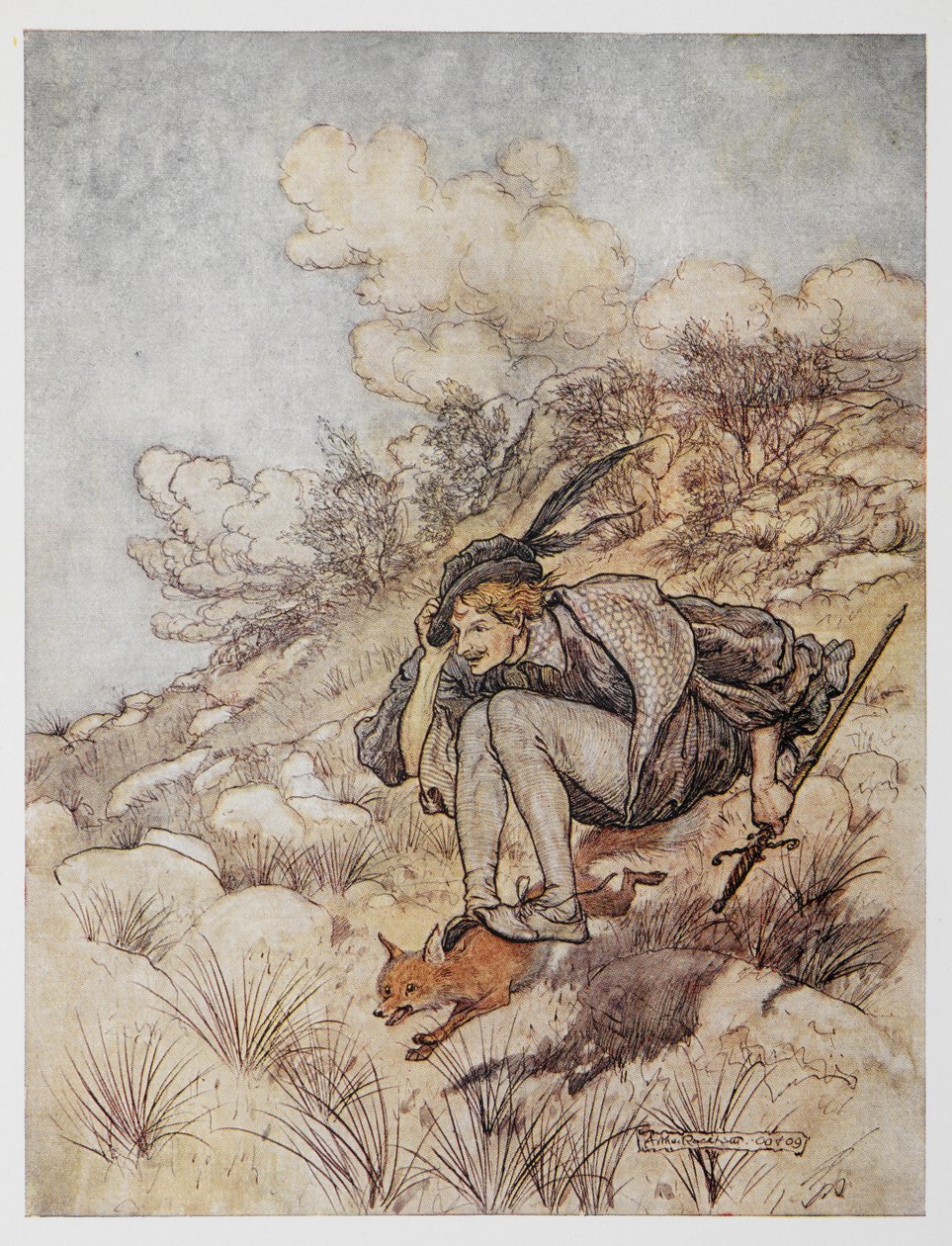 Altın Kuş'tan İllüstrasyon. Tilkiye binen bir prens. by Arthur Rackham