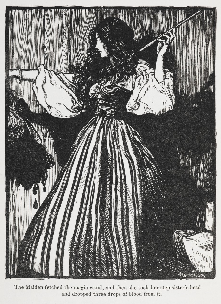 Sweetheart Roland'dan çizgili elbiseli bir kızın illüstrasyonu. by Arthur Rackham