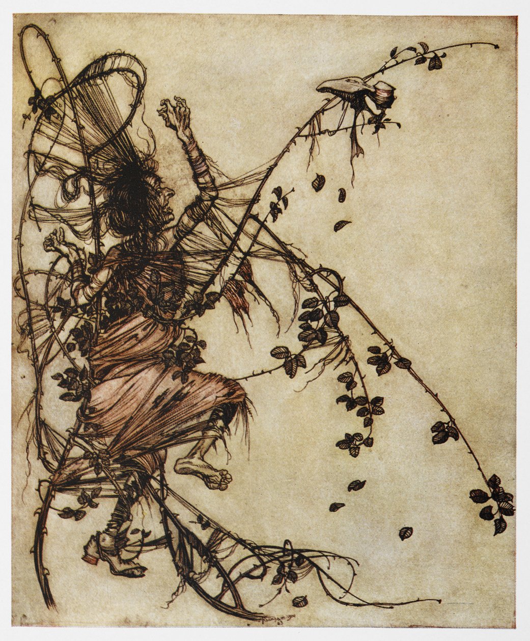 Sweetheart Roland'dan dikenlere hapsolmuş bir adamın illüstrasyonu. by Arthur Rackham