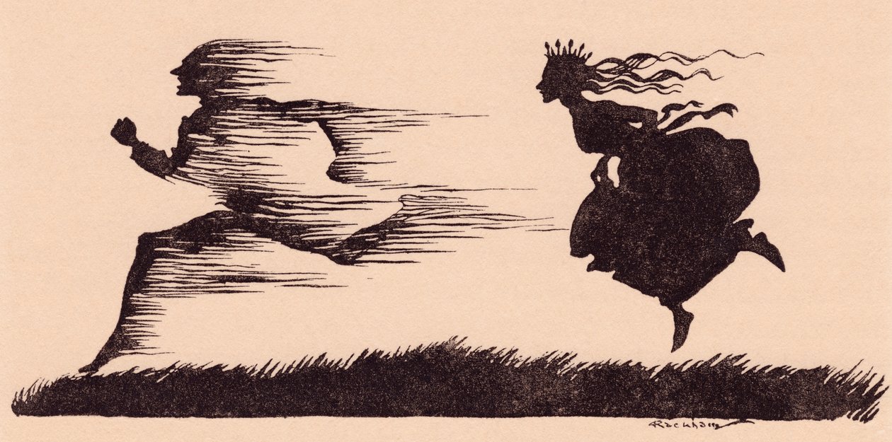 Sanki rüzgar ıslık çalmış gibiydi. Grimm's Fairy Tale, How Six Men Got On The World'den Arthur Rackham'ın illüstrasyonu. by Arthur Rackham