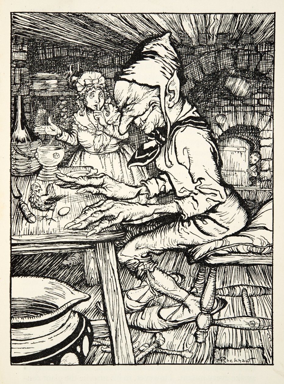 Yat!, diye kükredi dev ve sonra tavuk hemen The Arthur Rackham Fairy Book, pub