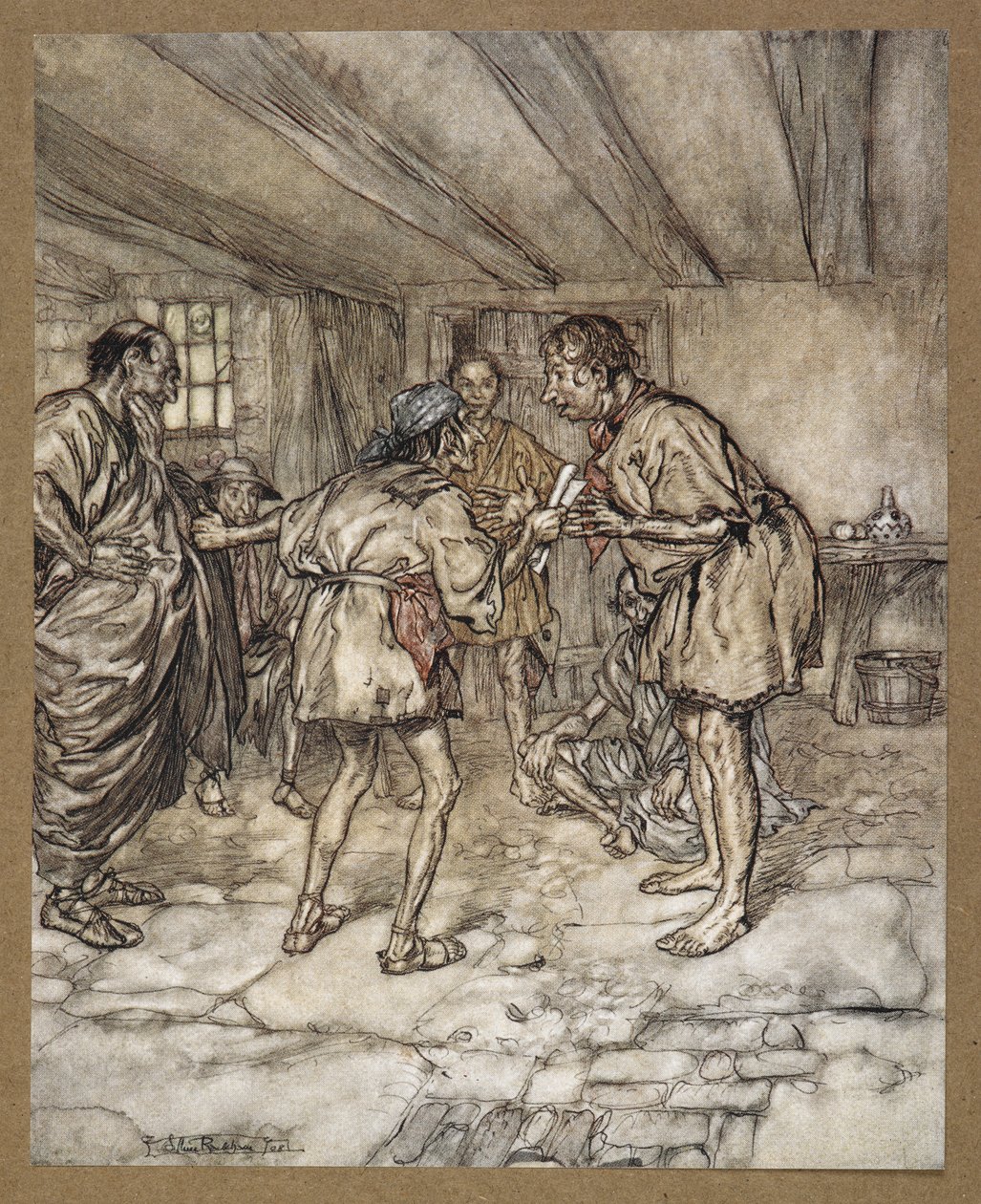 Ben de aslan oynayayım' dedi. Quince'nin Evi. Bir Yaz Gecesi Rüyası'ndan bir sahne. by Arthur Rackham
