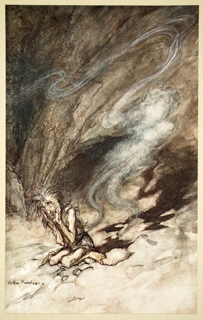 "Mim, aldığı kirpiklerin altında kıvranır", 1910. by Arthur Rackham