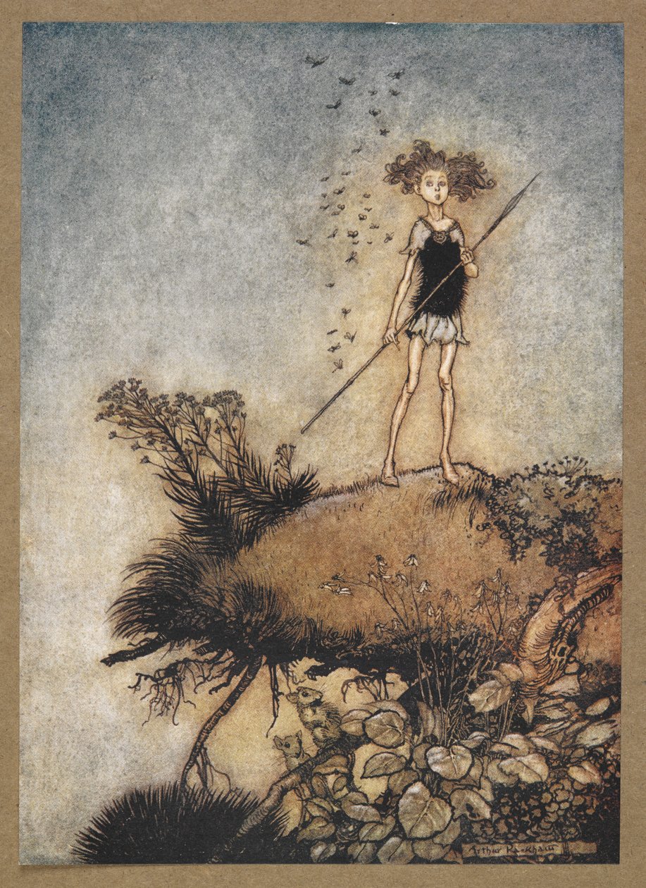 Bir uzak duran nöbetçi '. Oberon. Bir Yaz Gecesi Rüyası'ndan bir sahne. by Arthur Rackham