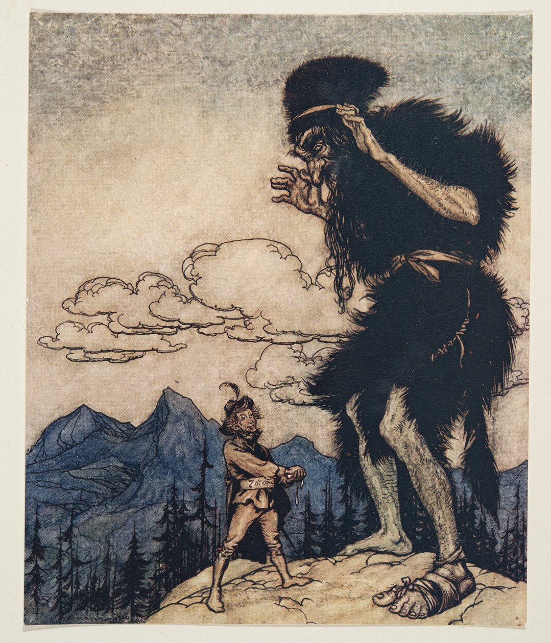 Cebinden yumuşak peynir parçasını çıkararak, Grimm Kardeşler Masalları, meyhaneden nem bitene kadar sıktı. 1909 by Arthur Rackham
