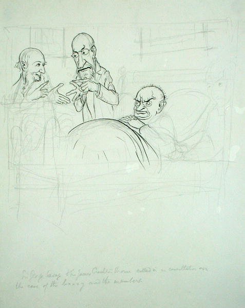 Sir George Savage ve Sir James Crichton Browne (1840-1937), BXXXY ve üyeler (kağıt üzerinde kalem ve mürekkep ve kurşun kalem) konusunda istişare için aradılar. by Arthur Rackham