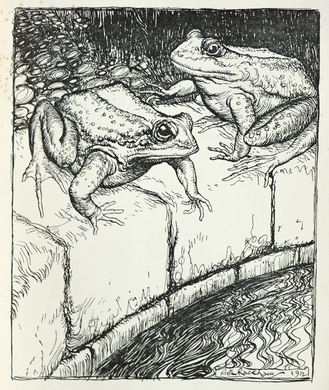 Kurbağalar ve Kuyu, Heinemann tarafından yayınlanan Ezop Masallarından bir çizim, 1912 by Arthur Rackham
