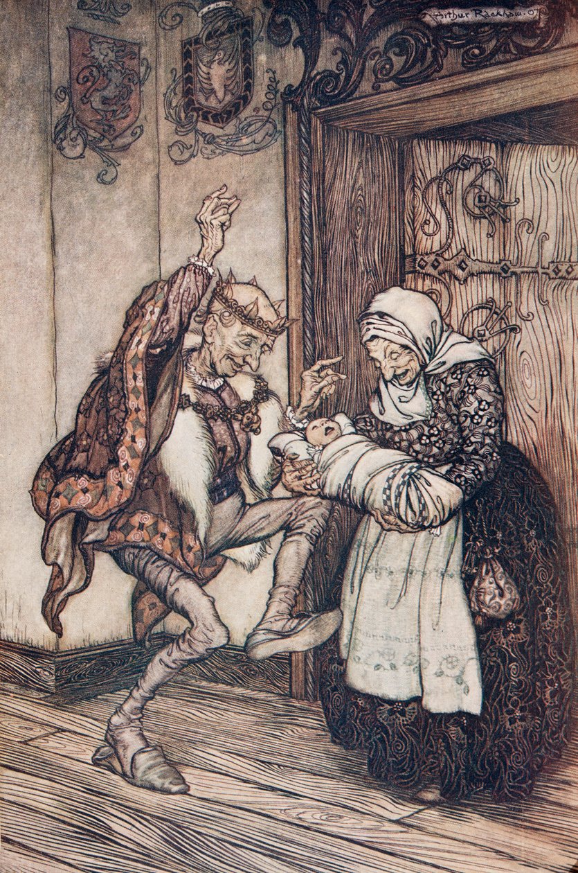 Kral sevinçten kendini tutamadı?., Grimm Kardeşlerin Masalları, pub. 1909 by Arthur Rackham