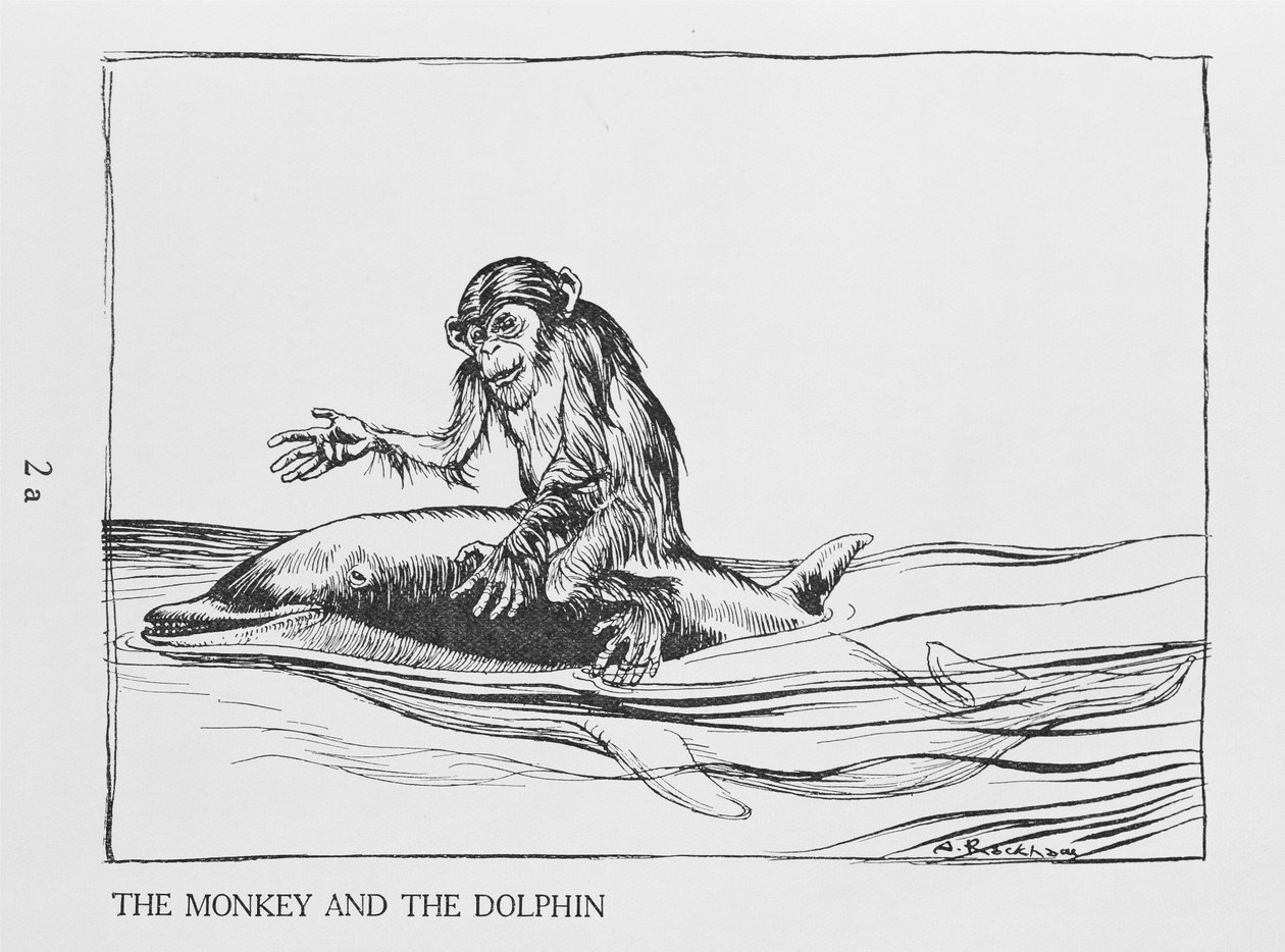 Maymun ve Yunus, Ezop Masallarından bir örnek, Heinemann tarafından yayınlandı, 1912 by Arthur Rackham