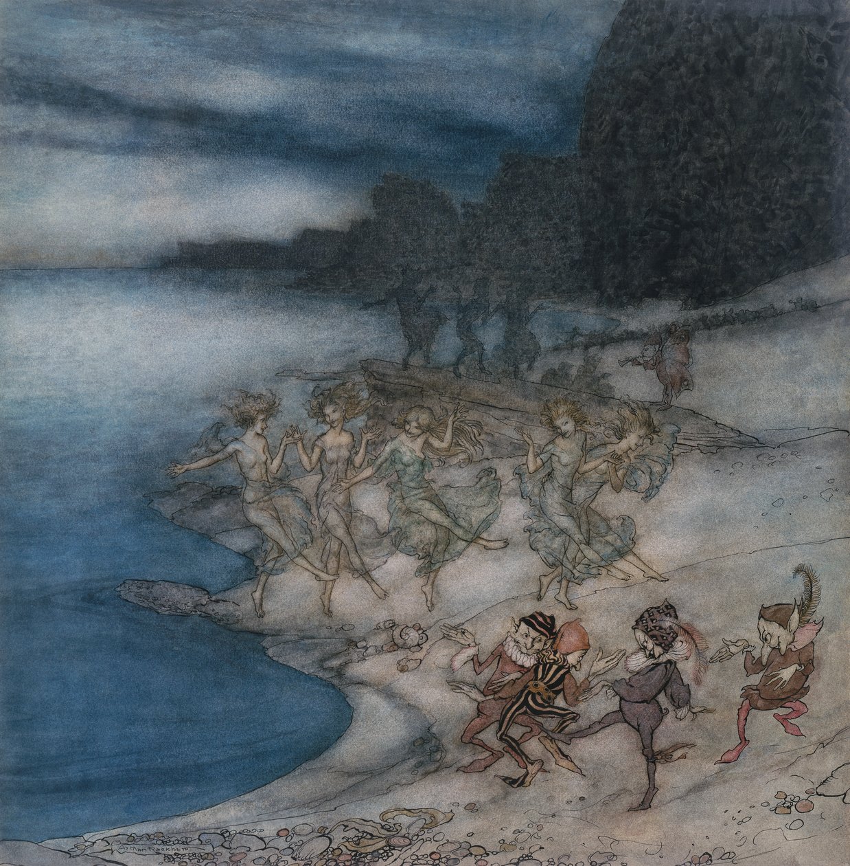 Pert Perileri ve Zarif Elfler (suluboya ve kalem ve siyah mürekkep) by Arthur Rackham
