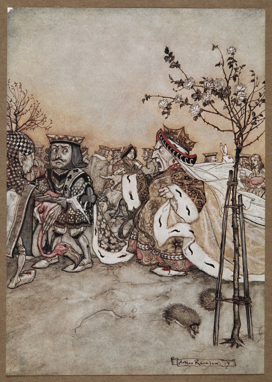 Kupa Kraliçesi kroket oyunundan sonra öfkeyle bağırıyor by Arthur Rackham