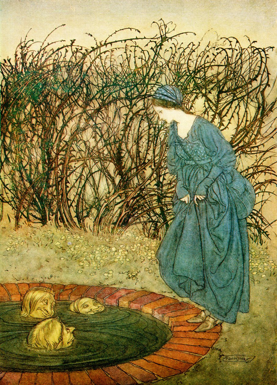 F.A. Steel tarafından yeniden anlatılan İngiliz Masallarından Kuyunun Üç Başı, 1927 by Arthur Rackham