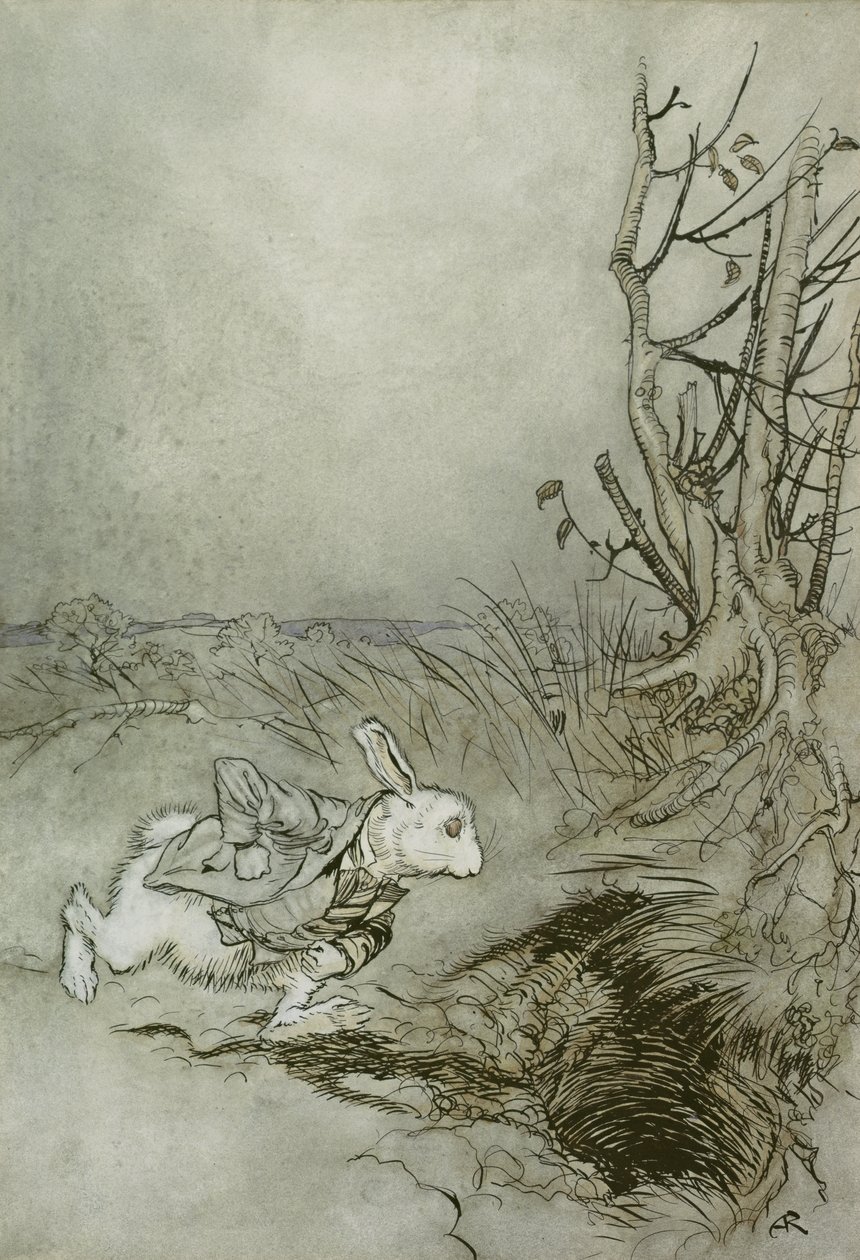 Beyaz Tavşan, 'Alice Harikalar Diyarında'dan bir çizim, 1907 (kağıt üzerinde kalem, mürekkep ve tuvalet) by Arthur Rackham