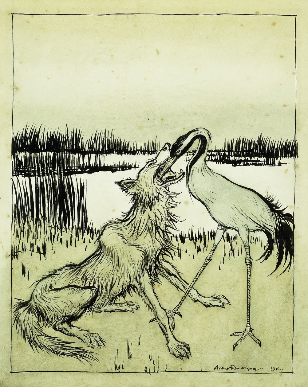 Kurt ve Turna - Ezops Masalları, 1912 by Arthur Rackham
