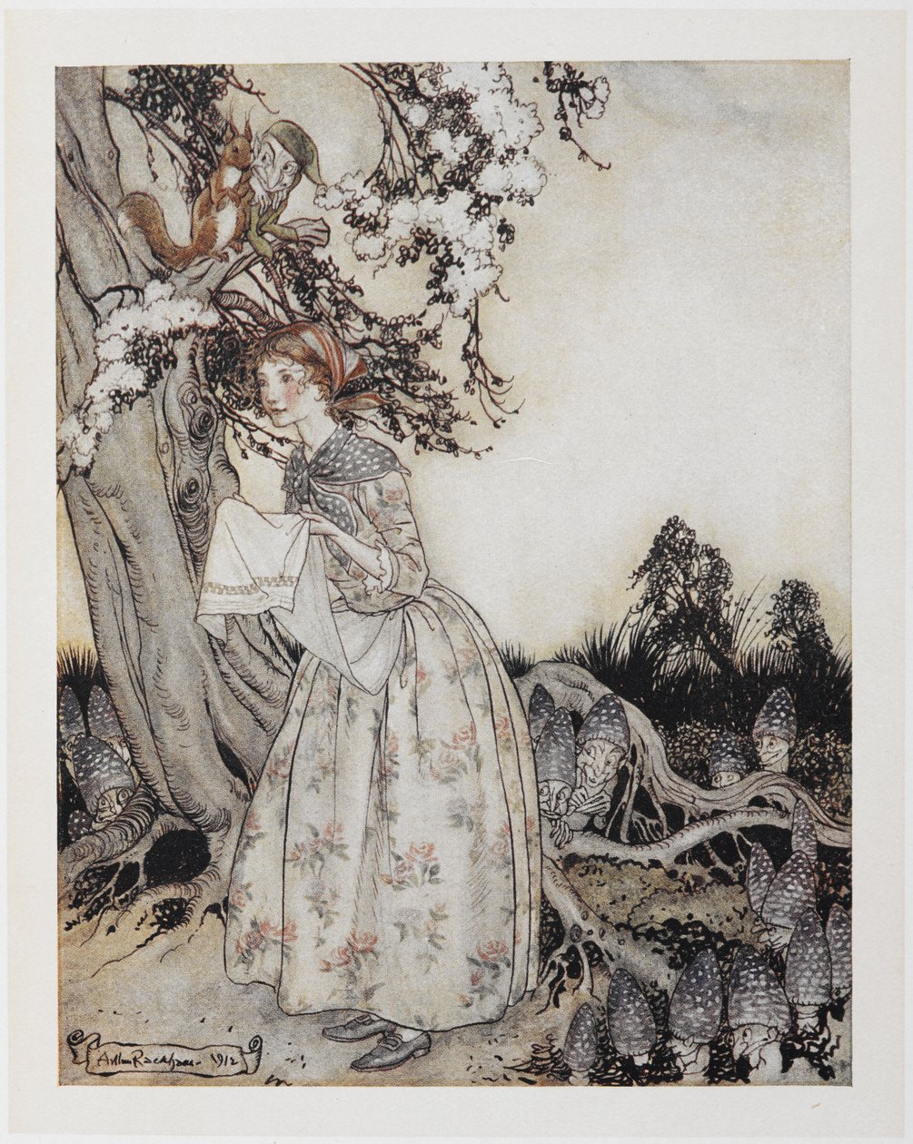 Mayıs ayının ilk günü gün ağarırken tarlaya giden güzel kız. by Arthur Rackham