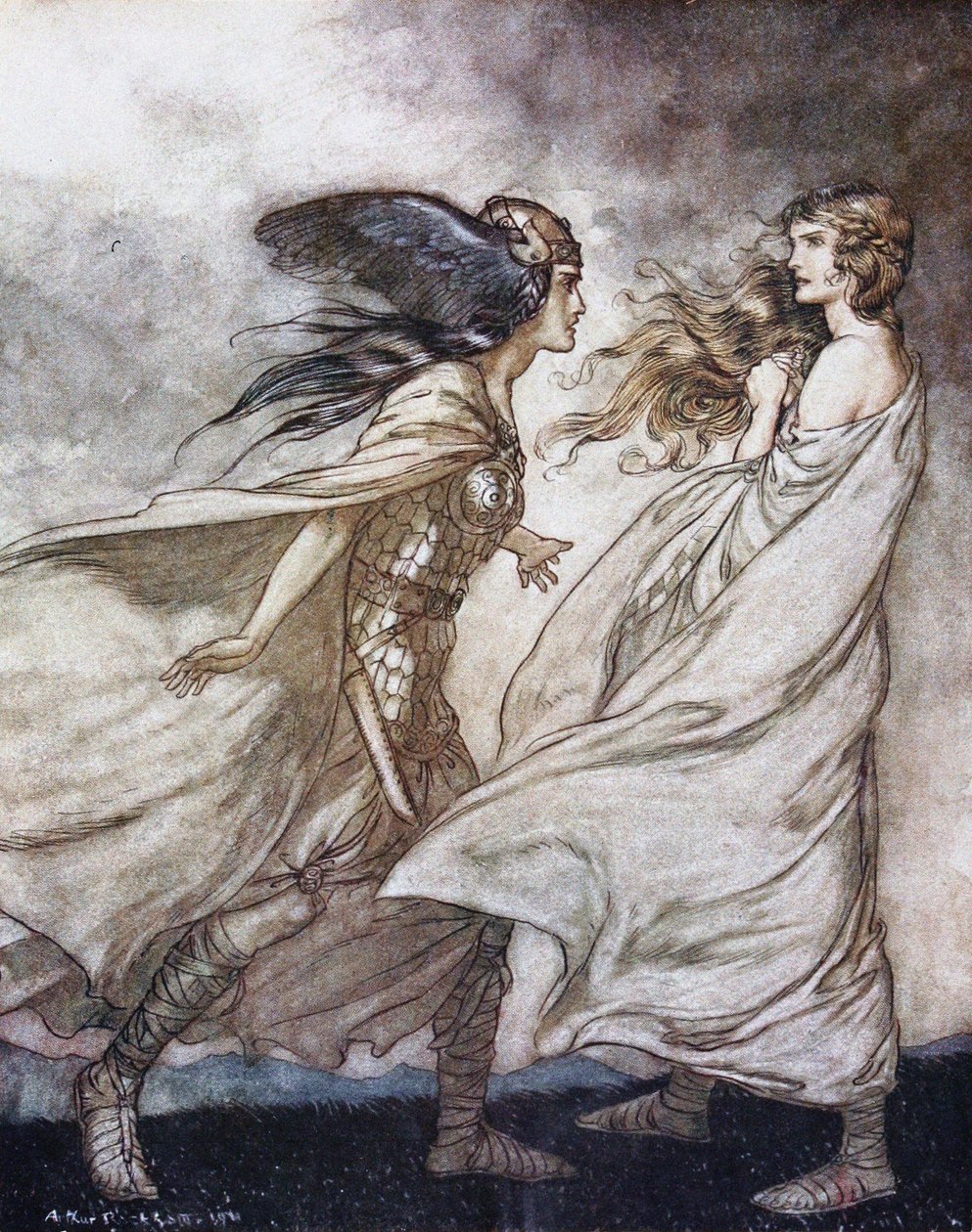 Yüzük senin elinde. Richard Wagner tarafından Siegfried ve Tanrıların Alacakaranlığı için illüstrasyon, by Arthur Rackham