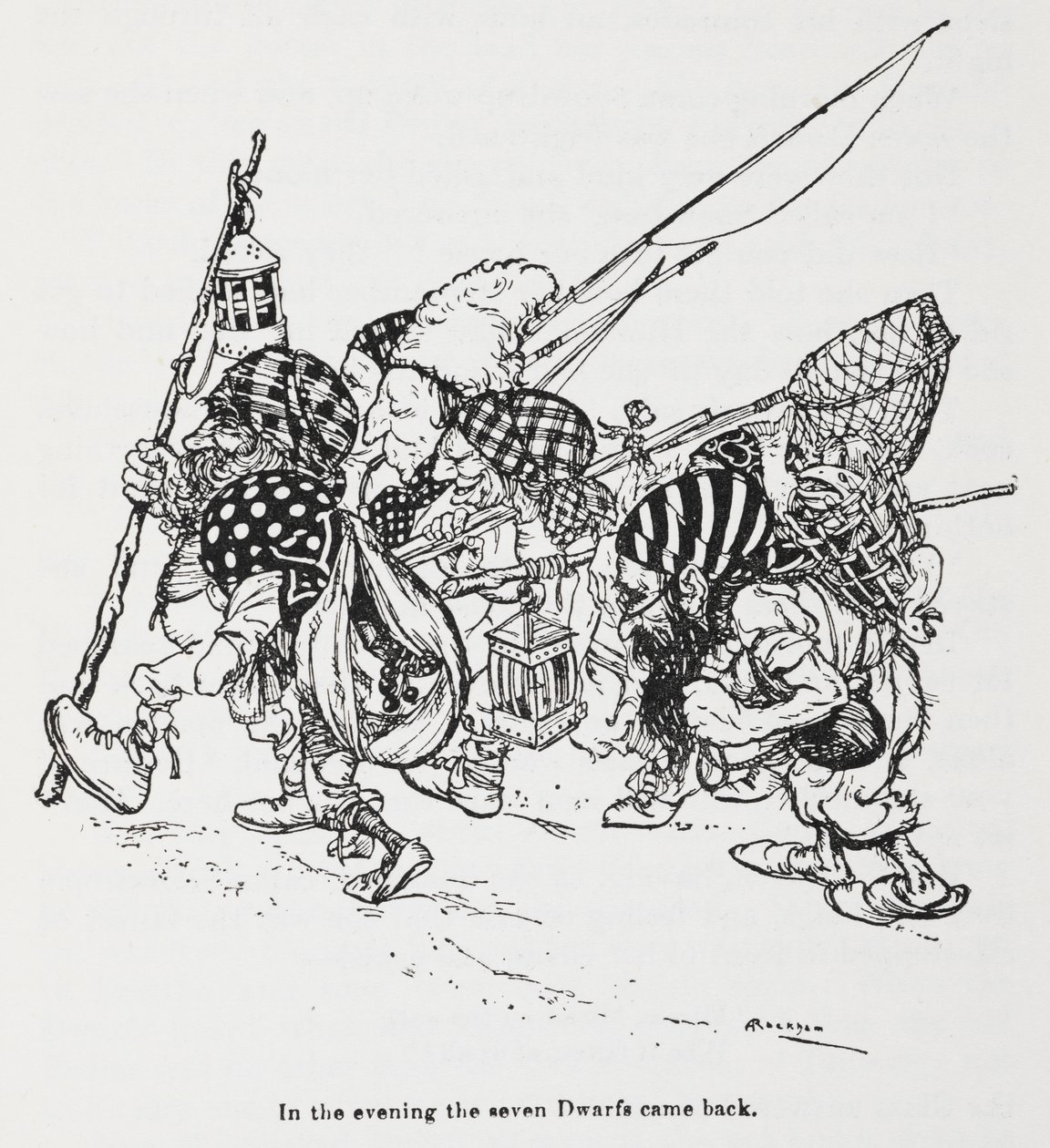 Snowdrop'tan (Pamuk Prenses) yedi cüceler by Arthur Rackham